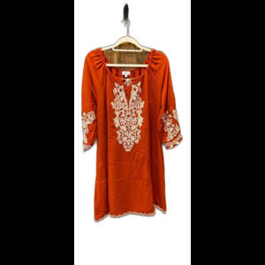 Chic Connection Dress Plus Size 1X Rust Peasant Style Extensive Embroidery Boho